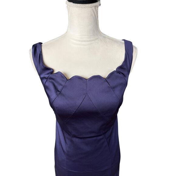 New Nwt Zac Posen Eggplant Purple Corseted Scalloped Neck Bodycon Mini Dress - 6 - Picture 5 of 13